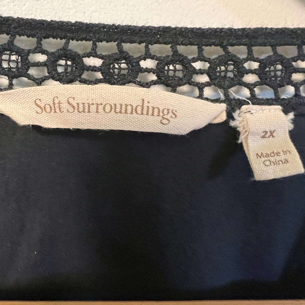 Soft Surroundings Black Embroidered and Crocheted Bell Sleeve Top - Picture 9 of 10